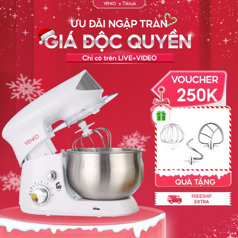 Máy nhào bột Venko máy trộn bột mềm mịn tặng 3 đầu trộn đánh trứng đánh kem Đa Năng dung tích thố trộn 4Lít - 3 Trong 1 Tự Động
