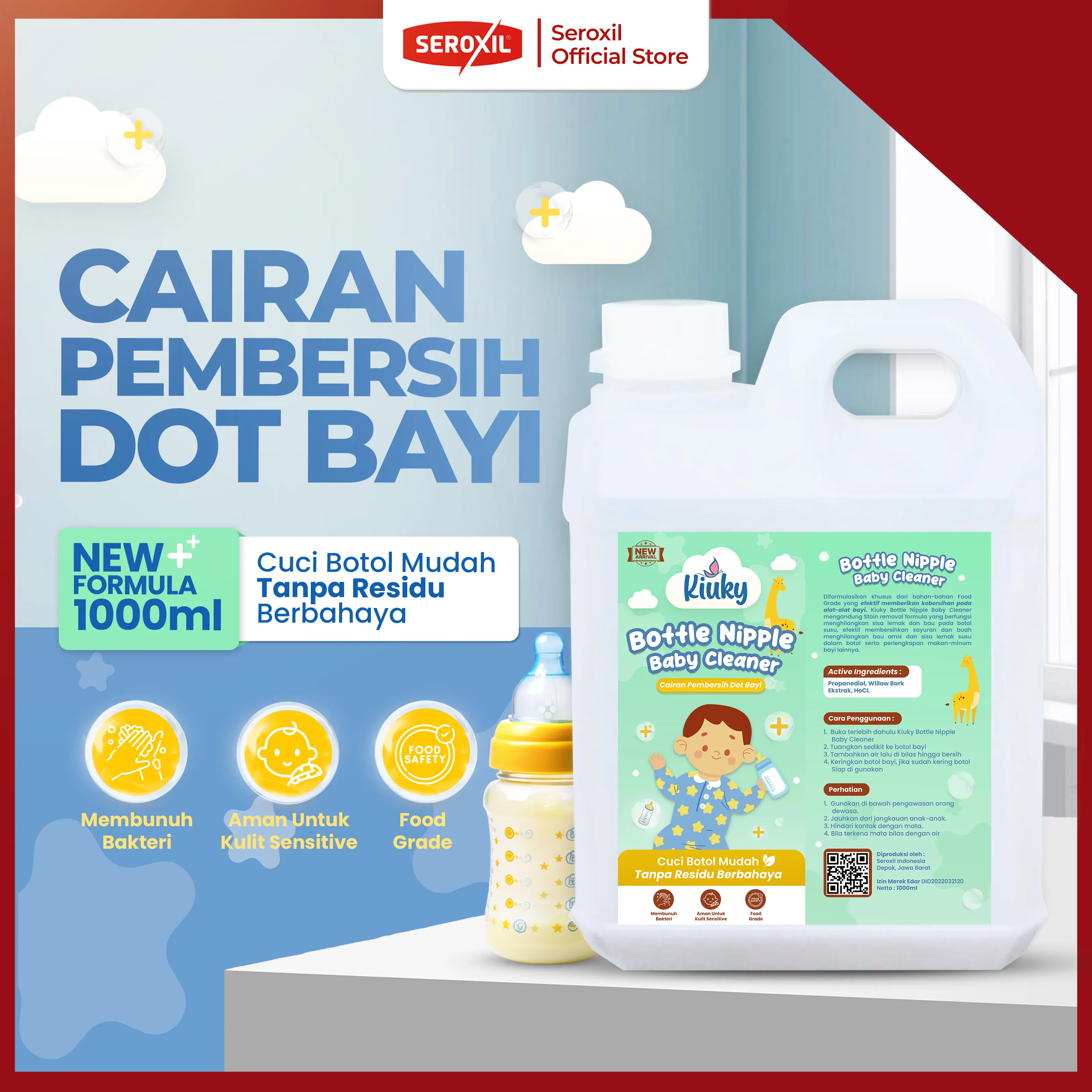 KIUKY Liquid Cleanser Cairan Sabun Pembersih Botol Susu Dot Bayi Bottle Cleaner 1 Liter FOOD GRADE Cuci