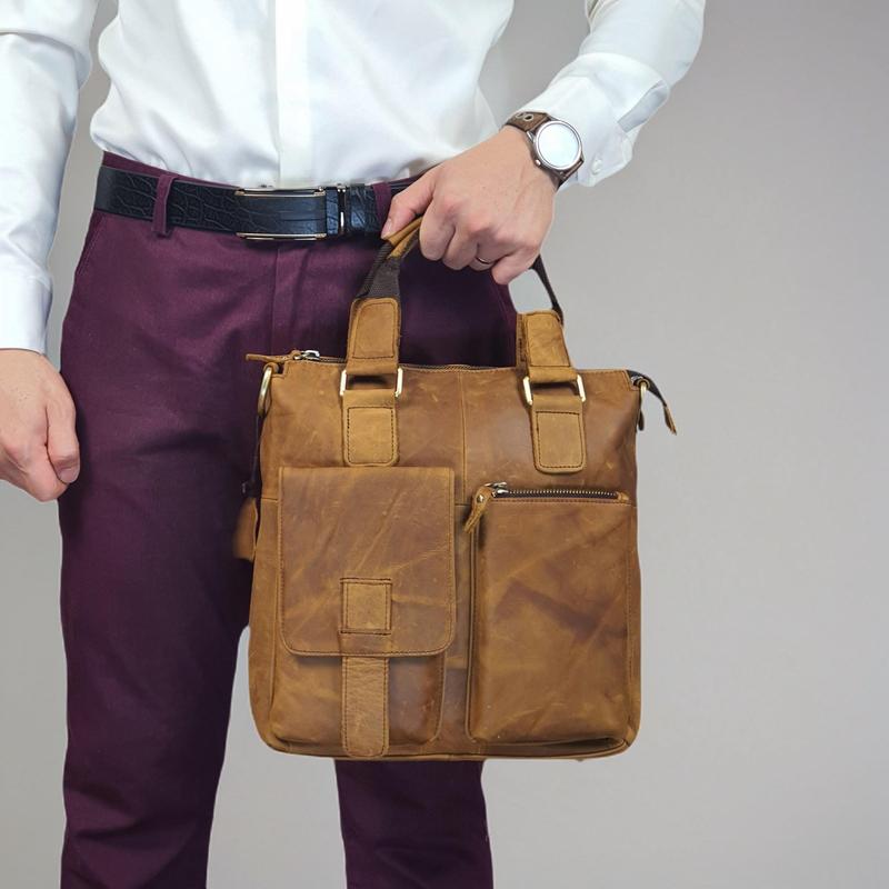 [Da thật] Túi xách công sở nam da bò thật; Túi đeo chéo nam da sáp TD146LEA (Nâu sáp/Vàng bò) - 100% da thật, BH 3 năm