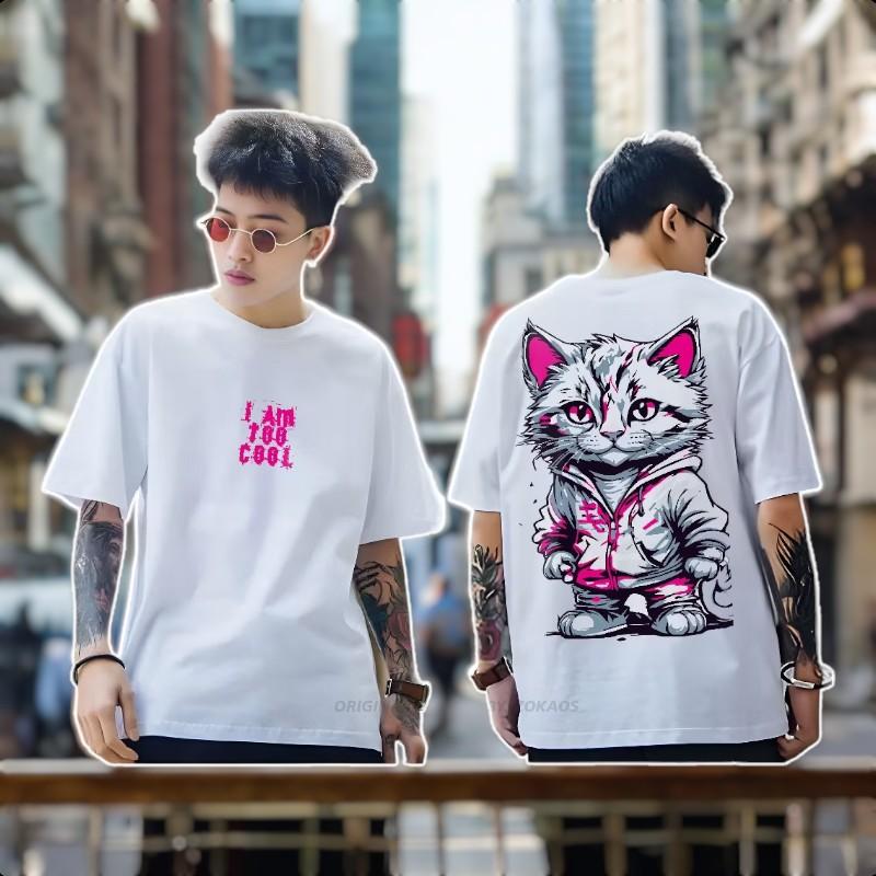Product Introduction of Kaos Distro Lengan pendek Pria dan wanita Motif sablon Iam too cool/ kucing  Cod Flash sale Katun combed Lokal Lembut 3