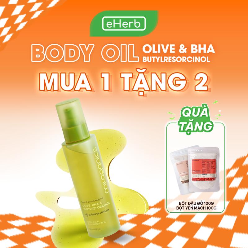   TẶNG 2 BỘT Ủ TRẮNG  Dầu Olive Dưỡng Thể Sáng Da Body Chứa BHA & 4-Butylresorcinol Milaganics - Body Oil Oliu Mát Xa Body Dưỡng Ẩm Da Khô Mùa Đông - Hỗ Trợ Giảm Thâm Nam Nữ Mỹ Phẩm Việt Nam Cosmetic 