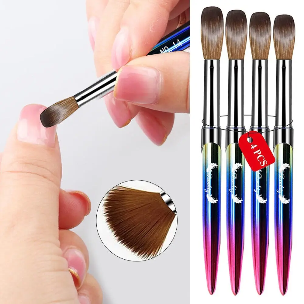 Bộ Cọ Vẽ Móng Tay Kolinsky Sable, Bốn Hai, 4 Cái / Bộ, Cọ Bột Acrylic Tự Làm, Dễ Dàng Rửa, Thích Hợp Để Vẽ Móng Tay Nghệ Thuật, Bộ Cọ Mới