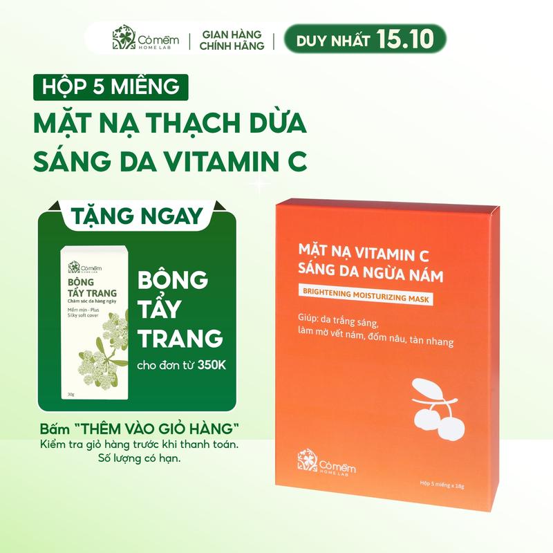 Combo 5 Mặt nạ, 10 Mặt Nạ Vitamin C giúp sáng da ngừa nám Cỏ Mềm 15g