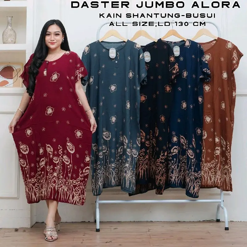 Daster Motif Jumbo Wanita Lengan Pendek Ld 130 Kain Rayon Busui Bumil Panjang Dress Bawah lutut Daster Hits - Rayon High Quality 1