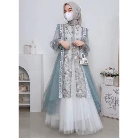 Product Introduction of Outer brukat sarah tule bordir mix brukat baju lebaran 2025/ pesta kondangan/outer brukat kekinian Wanita Dewasa  Motif Brokat Muslim Panjang 11