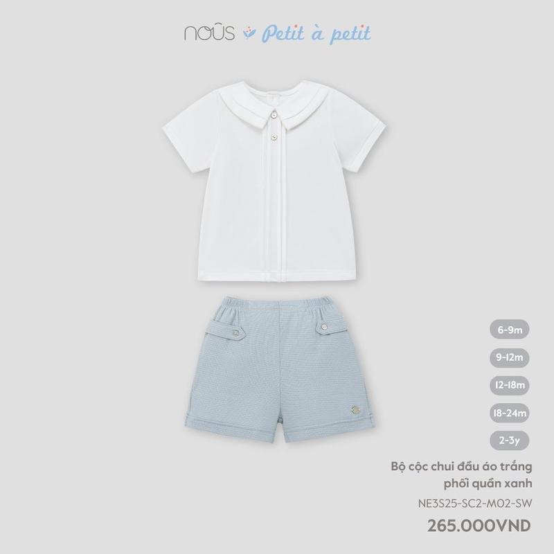[KOL Nous Baby] Bộ quần áo cộc tay phối màu trắng xanh dành cho bé trai, mặc hè chất liệu thoáng mát, dễ vận động (cho bé từ 7-15kg) BST T5