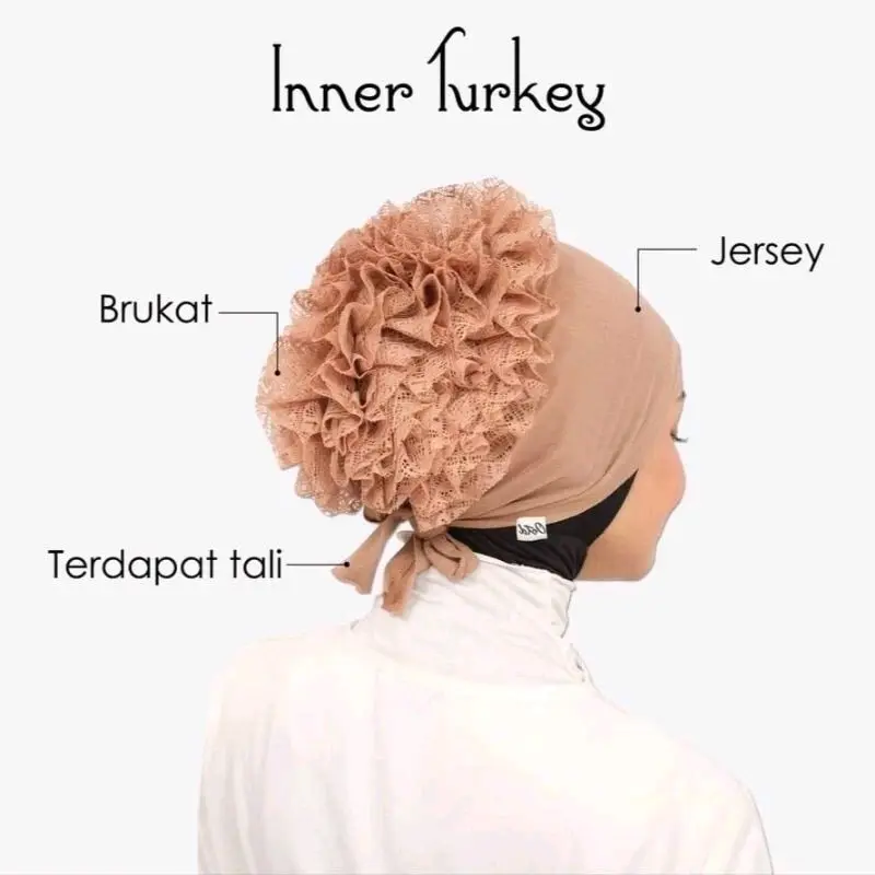 Ciput topi Cepol Turki Renda Brokat Dalaman Jilbab Kerudung seruty turkey coklat 5