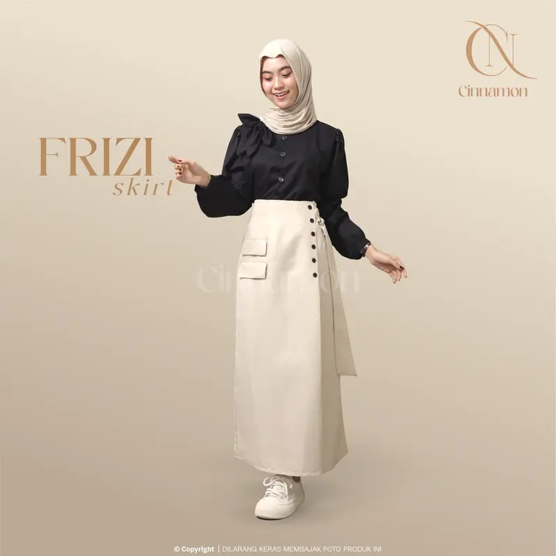 Cinnamon Frizi Button Skirt Korean Style Bawahan Kantor Wanita