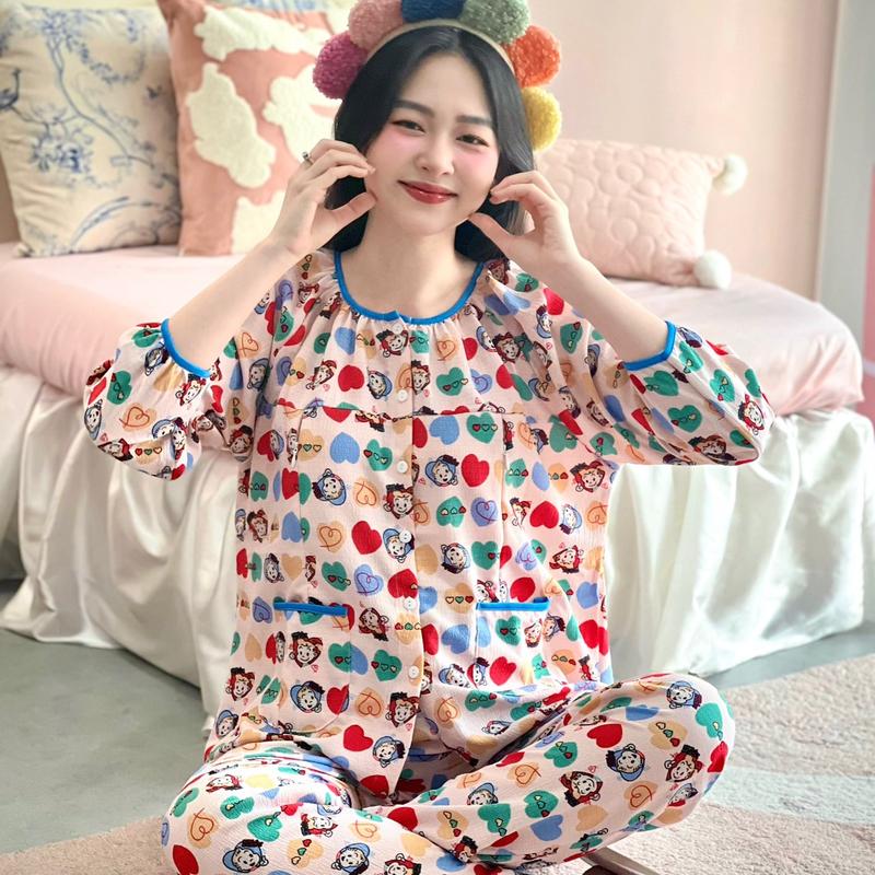 MUMMUM/Bộ tay dài quần dài chất đũi  xốp bầu mặc thoải mái, tiện lợi Áo Voi Nữ Women