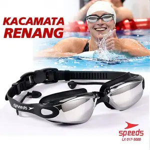 Speeds Kacamata Renang Lensa Cermin Mirrored Anti Fog anti UV + Earplug 017-5000