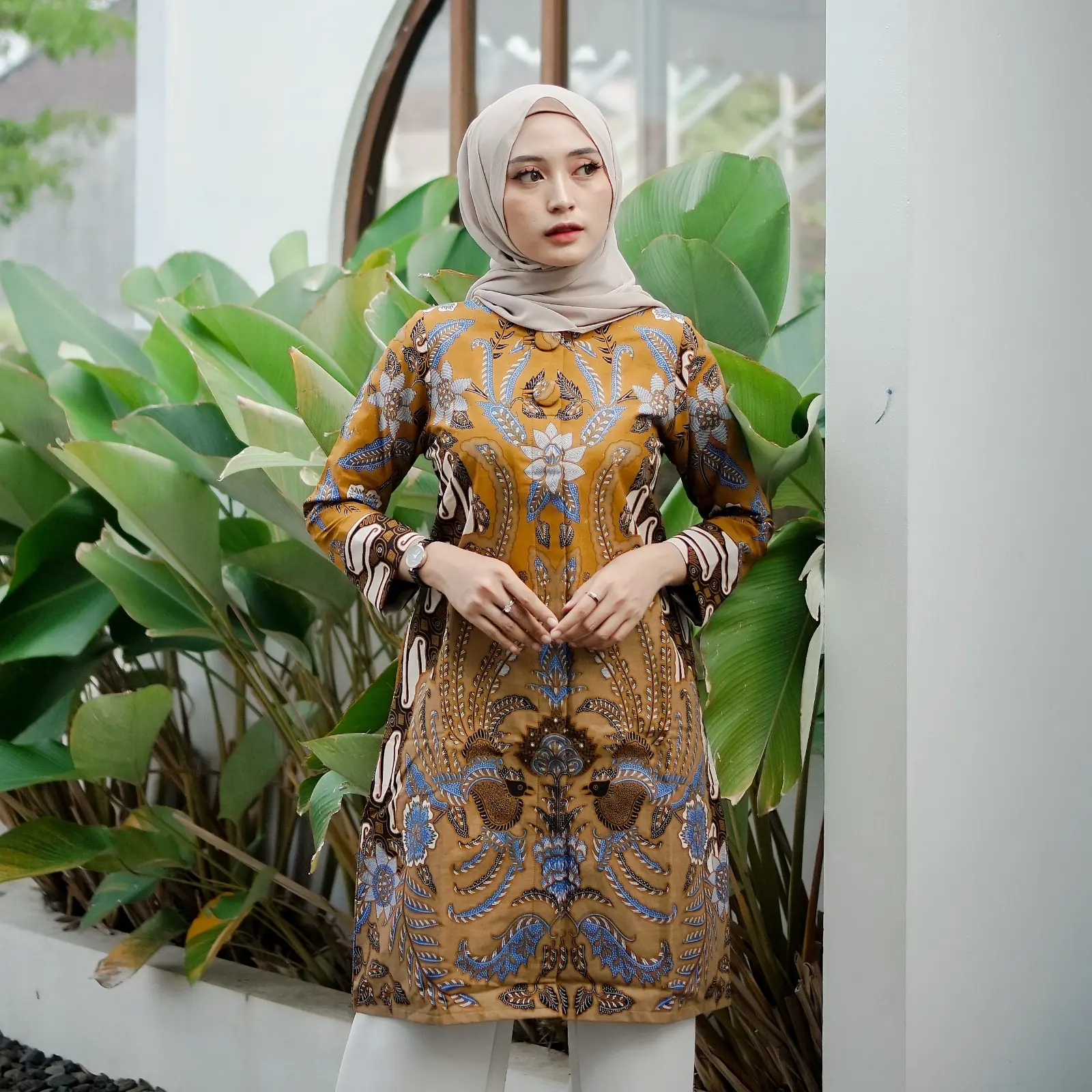 Batik Trikot Atasan Wanita Batik Lapis Furing Trikot Modern Terbaru Tunik Batik Premium Batik Wanita Kerja jumbo Kancing Aktif Motif Monalisa Coklat  Dress Muslim Panjang  Kain Katun Seragam Kantor