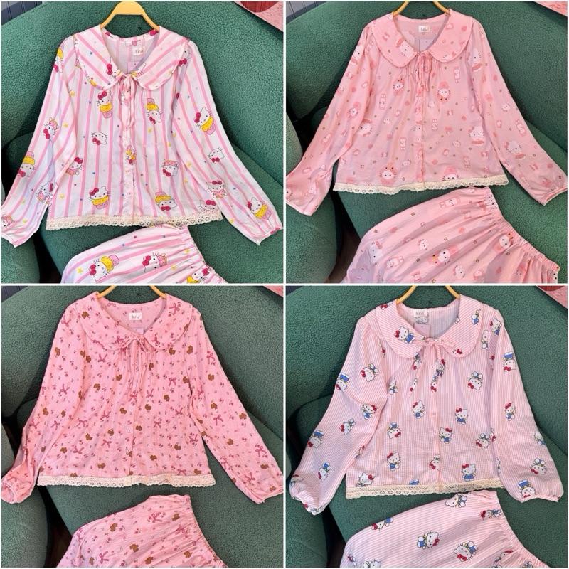 LND Bộ ngủ nữ LUNA dài tay cổ sen phối nơ ren mềm chất bông mây mềm mại thấm hút mồ hôi tốt nhiều hoạ tiết D02