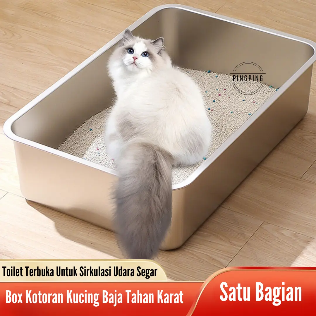 PINGPING - Tempat Pasir Kucing Stainless Ukuran Besar / Litter Box Kucing Stainless Steel