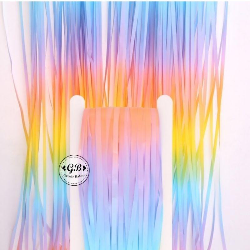 Tirai Rumbai Foil Pastel / Backdrop Foil Background Rainbow Pastel 1
