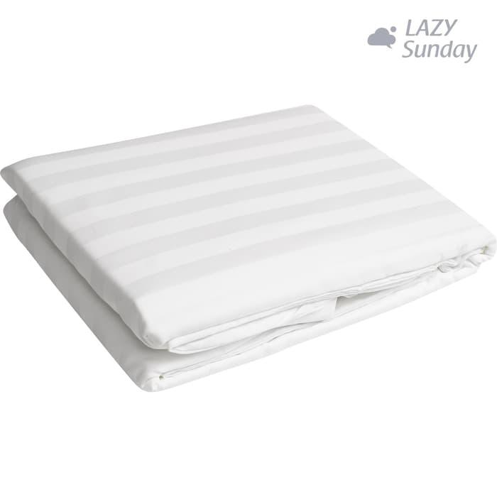 Gambar Sprei / Fitted Sheet - Hotel Collection - 100% Cotton Dobby 300TC - Putih Garis / Kotak - LAZY Sunday - Stripe, Twin / 120 x 200 x 30 dari LAZY Sunday Store Kota Bandung 4 Tokopedia