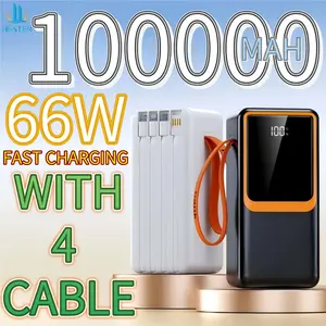 Hester 66W powerbank 100000mah powerbank led camping light power bank 100000mah power bank fast charging power bank robot power bank hester 4 cable 2 USB ports