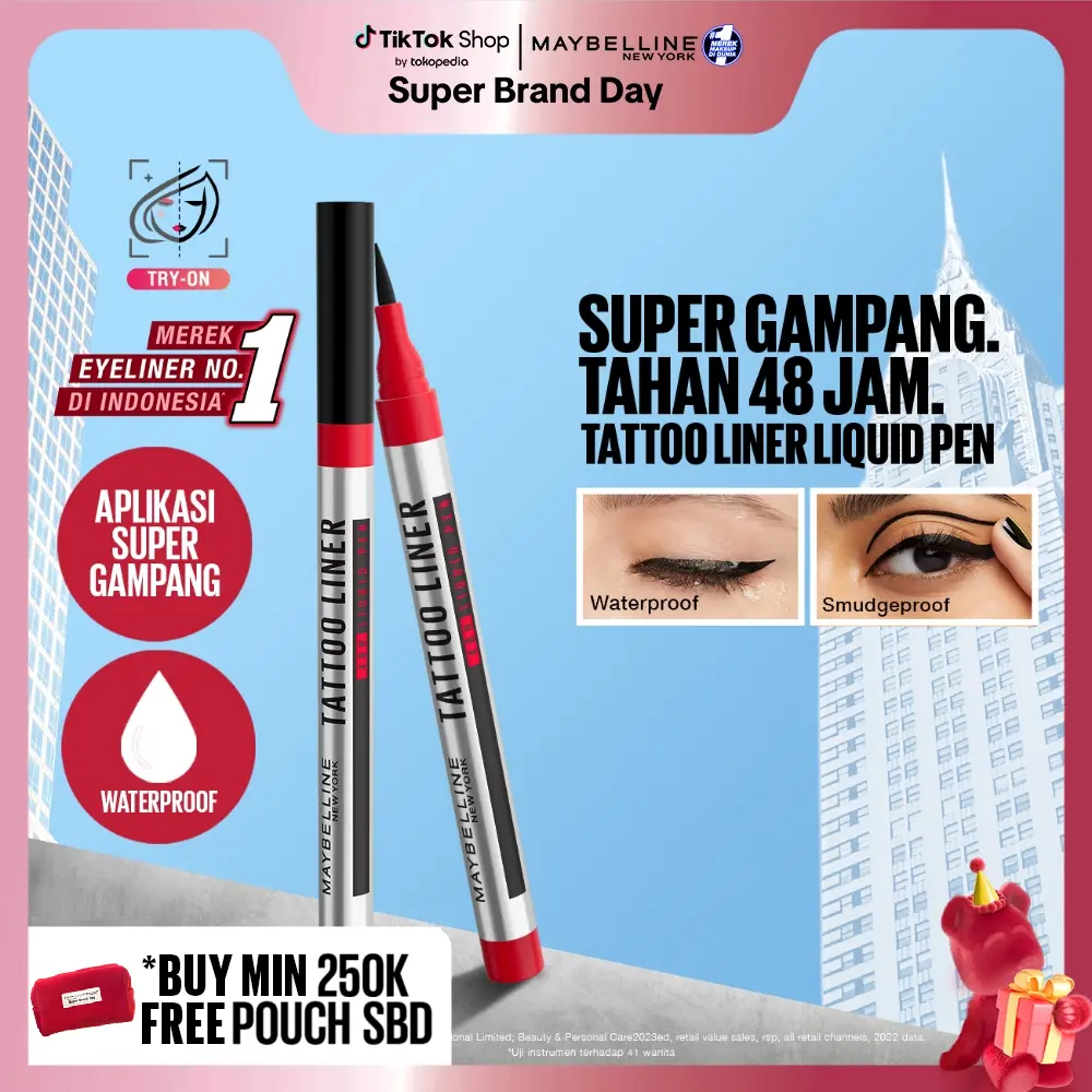 MAYBELLINE Tattoo Liner 48H Liquid Pen Eyeliner Waterproof Make up Line Tattoo High Impact Tahan Lama 48 Jam Hitam