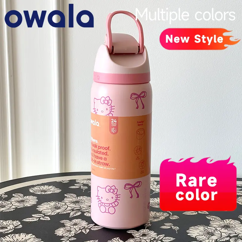 (Kitty cat) Owala FreeSip Insulated Stainless Steel Sports Water Bottle with Straw, Thermos Cup Straw Bottle Portable Cup Sports Water Bottle Lid Mug Tumbler