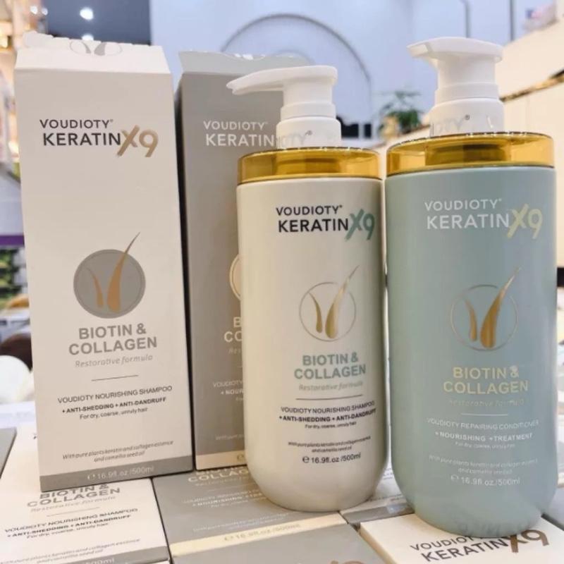 Cặp dầu gội xả bio.tin collagen keratin x9 dưỡng tóc phục hồi tóc hư tổn