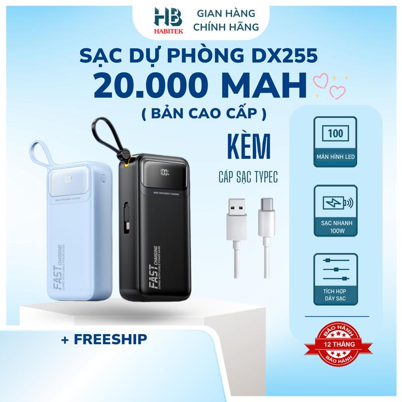 Sạc Siêu Nhanh Sạc Dự Phòng DX255 20000mAh Tích Hợp 4 Cổng Sạc Sạc nhanh PD120W Đèn Led Hiển Thị Dung Lượng PiN Bảo hành 12 tháng Phụ Kiện Pin Dự Phòng ,điện thoại Sạc Pin