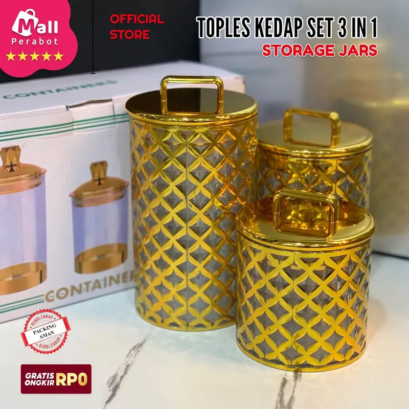 Mall Perabot | Toples Akrilik Kedap Udara | Toples Gagang Set 3 in 1 | Stoples Jars Penyimpanan Makanan / Snack / Kue 2
