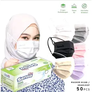 Masker SENSA PLUS Hijab Headloop Earloop 3 Ply idi 50pcs Embos