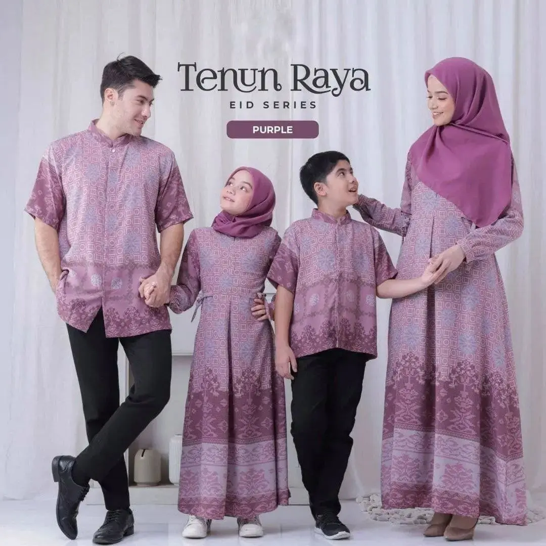 FAMILY SET TENUN RAYA IED SERIES LUXURY Baju Couple Keluarga Dress Dewasa Muslim Gamis Motif