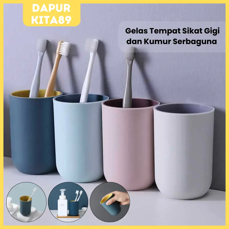 DK89 Gelas Tempat Sikat Gigi dan Kumur 2 Warna Cangkir Minum Wadah Odol Plastik Serbaguna Cangkir Pasta Sikat Gigi Kamar Mandi