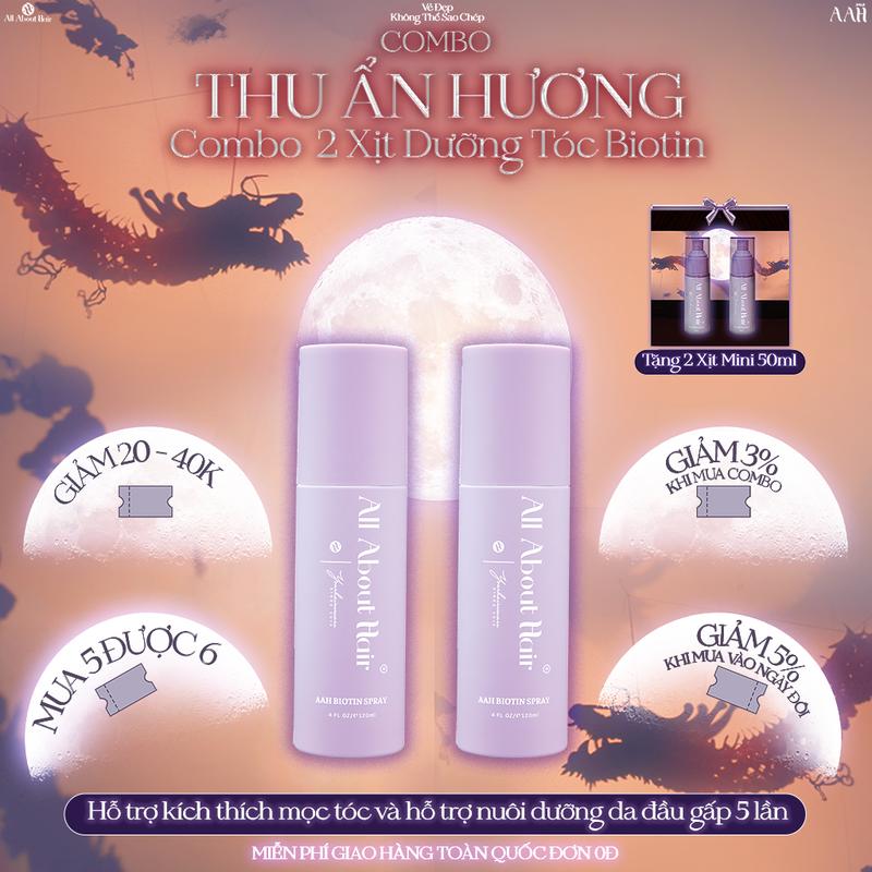 [TẶNG 2 XỊT MINI 50ML] COMBO 2 x AAH BIOTIN SPRAY VEGAN 120ML – XỊT DƯỠNG TÓC GIẢM RỤNG, KÍCH MỌC TÓC, PHỤC HỒI TÓC HƯ TỔN, TÓC DÀY KHỎE CHUẨN SALON