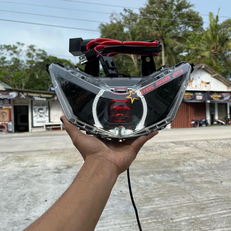Reflektor lampu depan BEAT DELUXE BILED GEN 1 2020-2023 MATRIX X1 ukuran 4,5 inc Motorcycle Foto 2