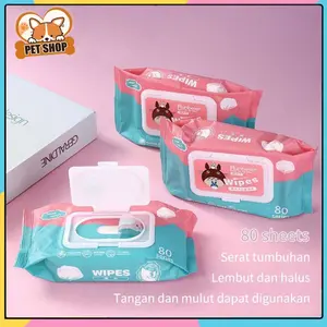 Pet Wipes 80pcs Tisu Basah Kucing Anjing Grooming Hewan Murah Handuk Tissue Tissu Wipe Perawatan
