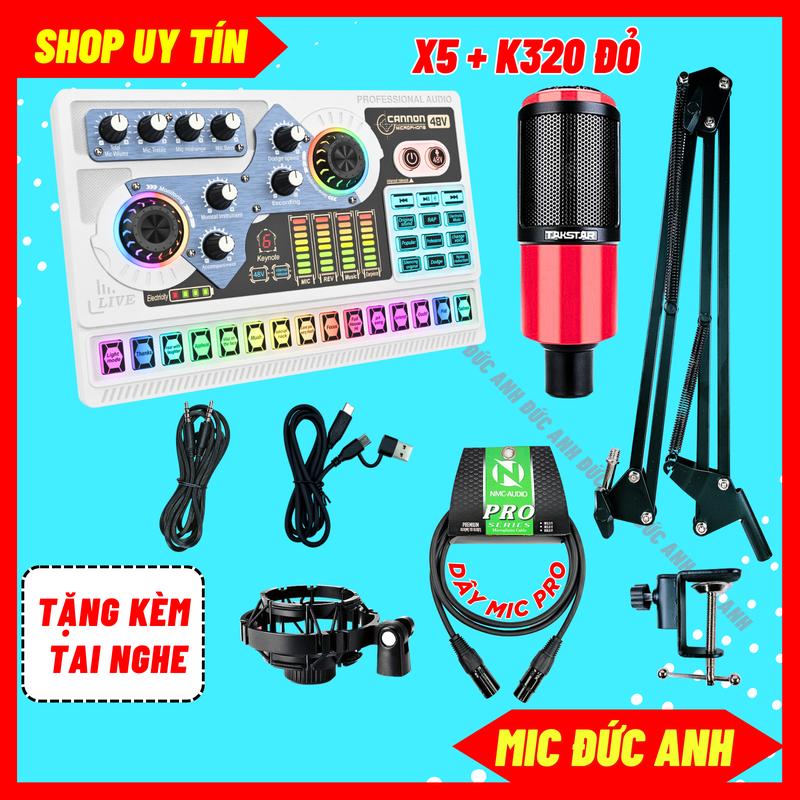 Bộ Mic Thu Âm Mic Livestream PC K320 Sound Card X5 Màu Trắng Đời Mới Dùng Được Cho Mic 5V Và Micro 48V Tặng Kem Tai Nghe