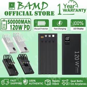 Powerbank 120W 50000mAh Super Fast Charging dengan Kabel Data Tiga Wire Kompatibel iOS/Android LED Display Multi-Port Pengisian Cepat
