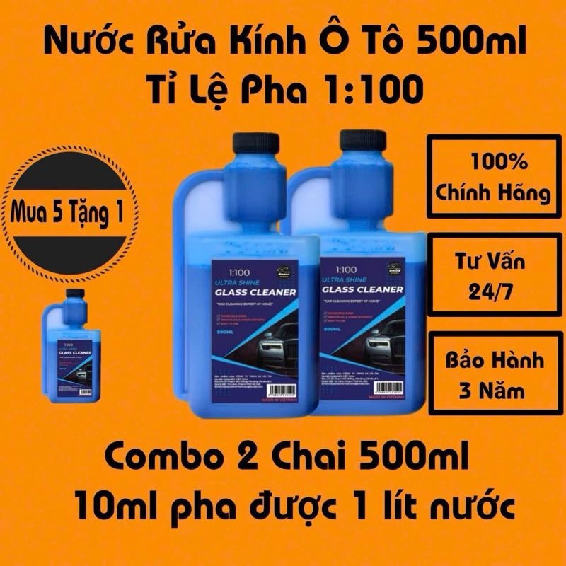  COMBO 2 Chai Nước Rửa Kính Ô Tô Glass Cleaner 500ml Chính Hãng,Tỉ Lệ Pha 1:100,10ml Dung Dịch Pha Với 1 Lít Nước 
