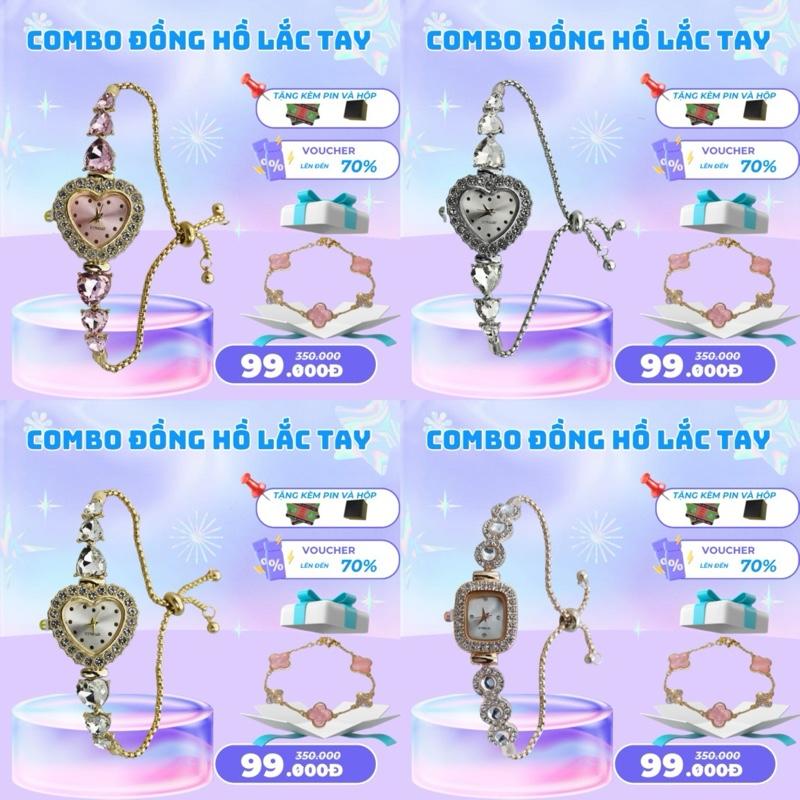 { tặng lắc tay } đồng hồ đeo tay dây rút kèm lắc tay 4 lá , dây lắc tay đính đá dây rút có thể điều chỉnh đồng hồ nữ , đồng hồ cỏ 4 lá- mỗi đơn đánh giá 5 sao nhận 10k 5