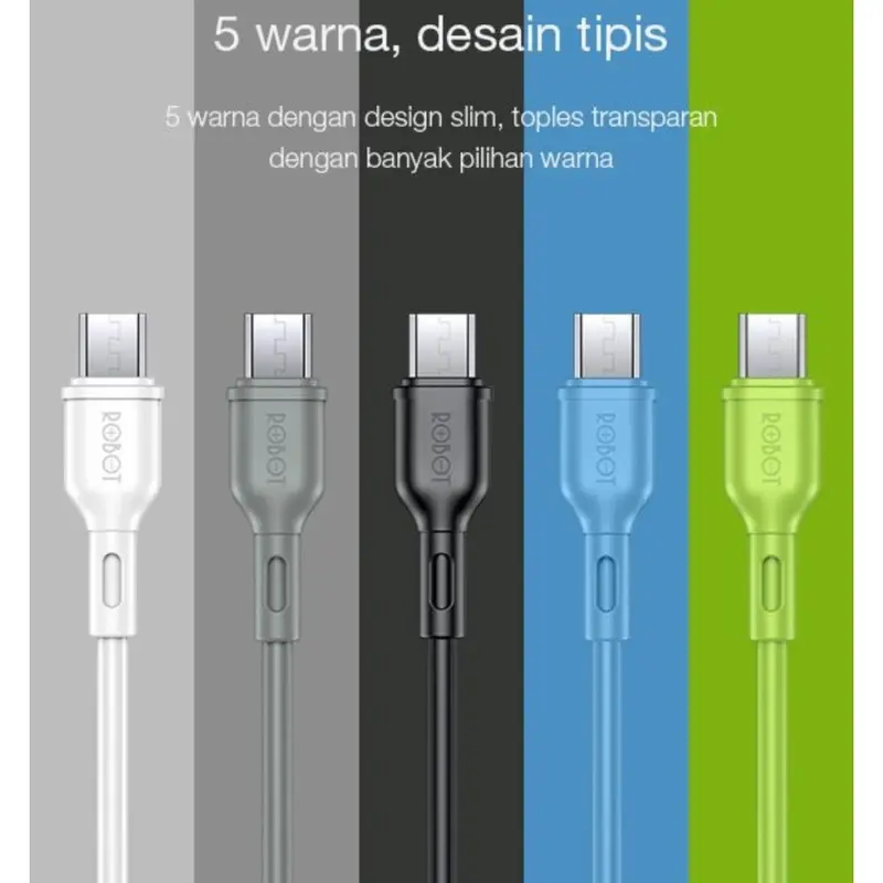 KABEL DATA MICRO ROBOT RBM100S (1TOPLES isi 15 PCS/ISI 20 PCS) KABEL DATA MICRO 100CM 2A TERMURAH DAN TERLARIS SE NUSANTARA Lentur Panjang PUTIH BIRU  Hijau Hitam 7