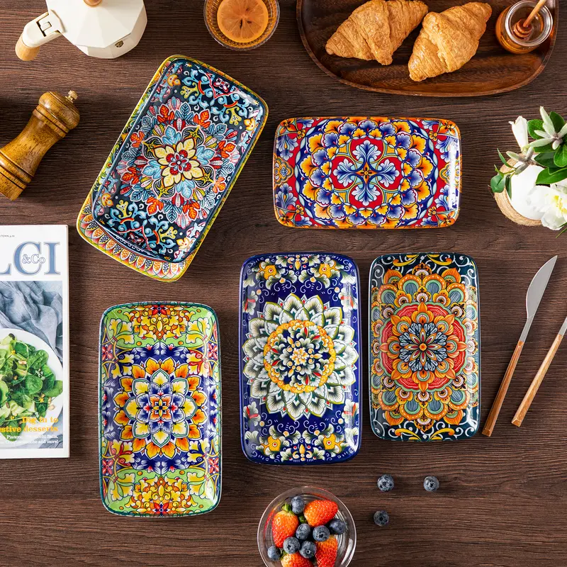 vancasso SIMI Serving Platter, 8.5/9.5 in Small Serving Dishes, Porcelain Rectangle Serving Plates Set of 6, Dishwasher and Microwave Safe, Ceramic Sushi Platters for Party 4