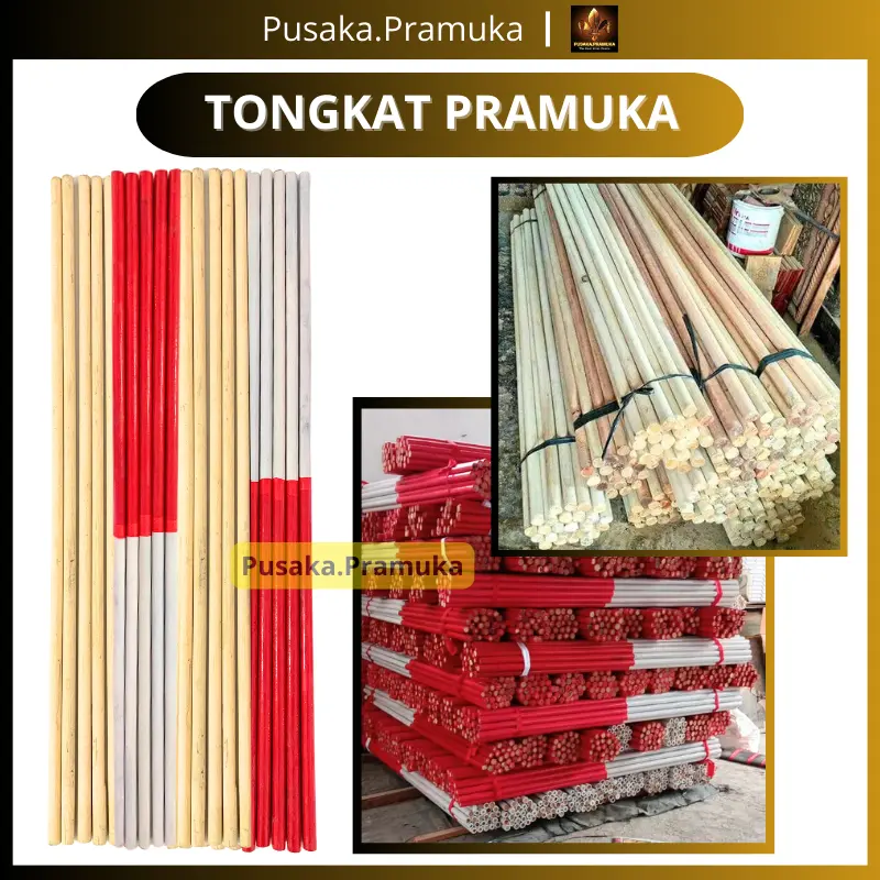 Tongkat Pramuka / Toya Pramuka Merah Putih dan Polos Bahan Kayu Panjang 160 cm Diameter 3 cm