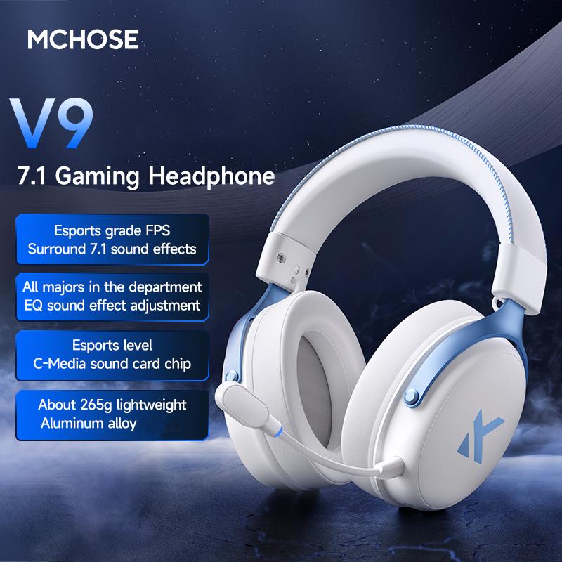  Tai nghe chơi game không dây MCHOSE V9 Pro – Ba chế độ kết nối  Bluetooth 2.4G Có dây  Trình điều khiển Neodymium 53mm Chip C Media Micro có thể tháo rời Pin 2000mAh Âm thanh khử tiếng ồn 