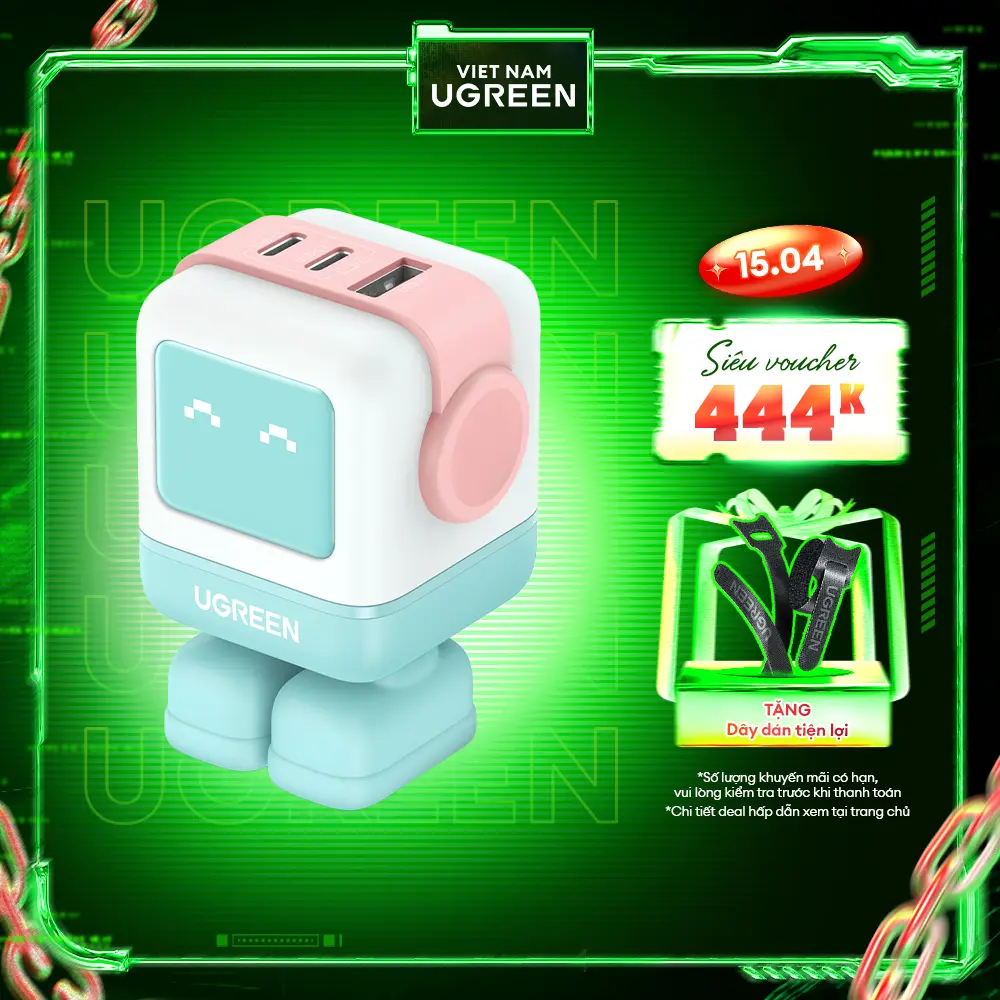 Củ sạc nhanh RoboGaN / Robot 65W UGREEN CD244 | Công nghệ GaN II | Sạc nhanh 3 cổng (2 Usb-C, 1 Usb-A) | PD 3.0 QC 4.0 FCP/SCP | Bảo hành 18 tháng 1 đổi 1 | (KO KÈM CÁP SẠC) | Phụ Kiện Phone