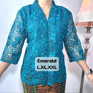 Blus Bahan Brokat Katun Model Kartini Resleting Depan.