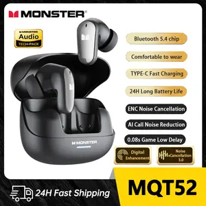 Monster Maxstar MQT52 Earbuds Bluetooth 5.4 Tahan Lama dengan Nirkabel 5.4 dan Reduksi Kebisingan