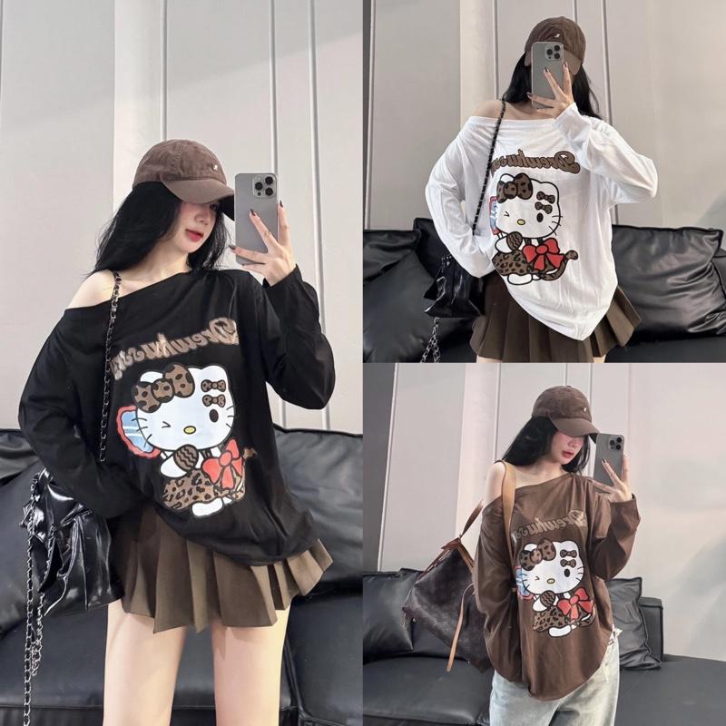 Áo Phông Giấy KITTY (2) Lệch Vai Tay Dài From 40-65kg Chất Nhẹ Mềm Mát