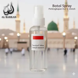 Al Barkah Botol Spray Kosong Logo Indonesia 250ml & 100ml Perlengkapan Haji Umroh Pria Wanita Putih untuk Wudhu dan Dehidrasi