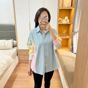 GWEN Kemeja LD 116 & 120 - Top Jeans Salur - Denim Wanita - Atasan Cewek Oversize Casual
