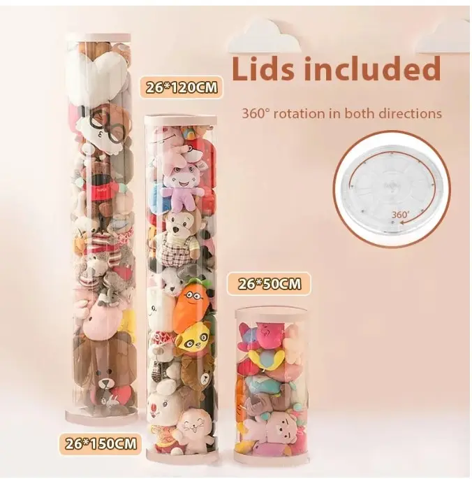 [COD] Tidy Tribe Hadiah Doll Storage Bucket Gaya Ritsleting Transparan Tabung Storage Boneka Dengan Penutup 90/120/150CM Penyelenggara Berkapasitas Besar Dudukan Doneka 2