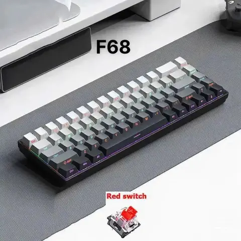 Bàn phím cơ F68 trục đỏ 68 phím led rainbow nhiều chế độ led phù hợp cho dân văn phòng và chơi game