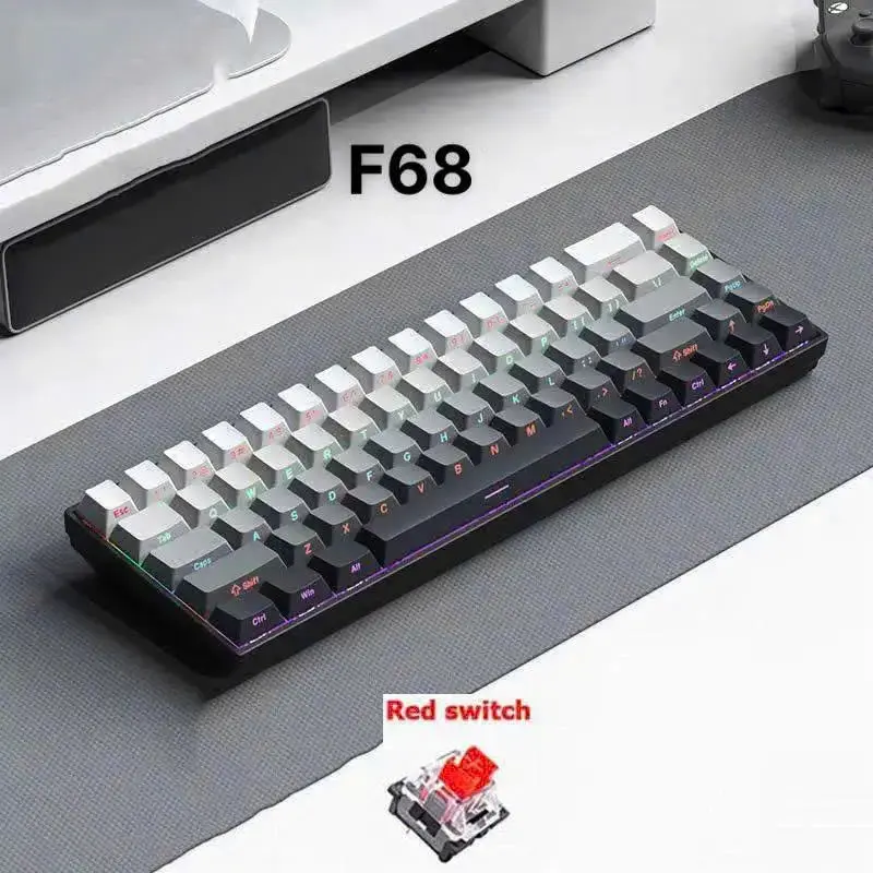 Bàn phím cơ F68 trục đỏ 68 phím led rainbow nhiều chế độ led phù hợp cho dân văn phòng và chơi game