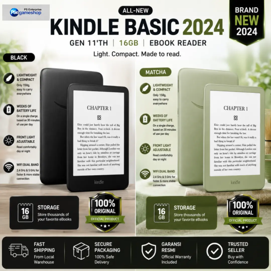 Amazon Kindle 2024 Gen 11Th 16GB EBook Reader Black / konektivitas Wifi dual band / on a single charge, based on 30 minutes of use per day Battery Life Dongle Max