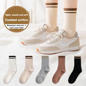 [Ada stok, beli 10 pasang percuma 2]Stokin Wanita, Gaya Korea, Stoking Buku lali, Fesyen, Comel dan Selesa, Stokin Jalur Polos, Bahan Kapas, Uniseks, Sesuai untuk Wanita Corak Socks